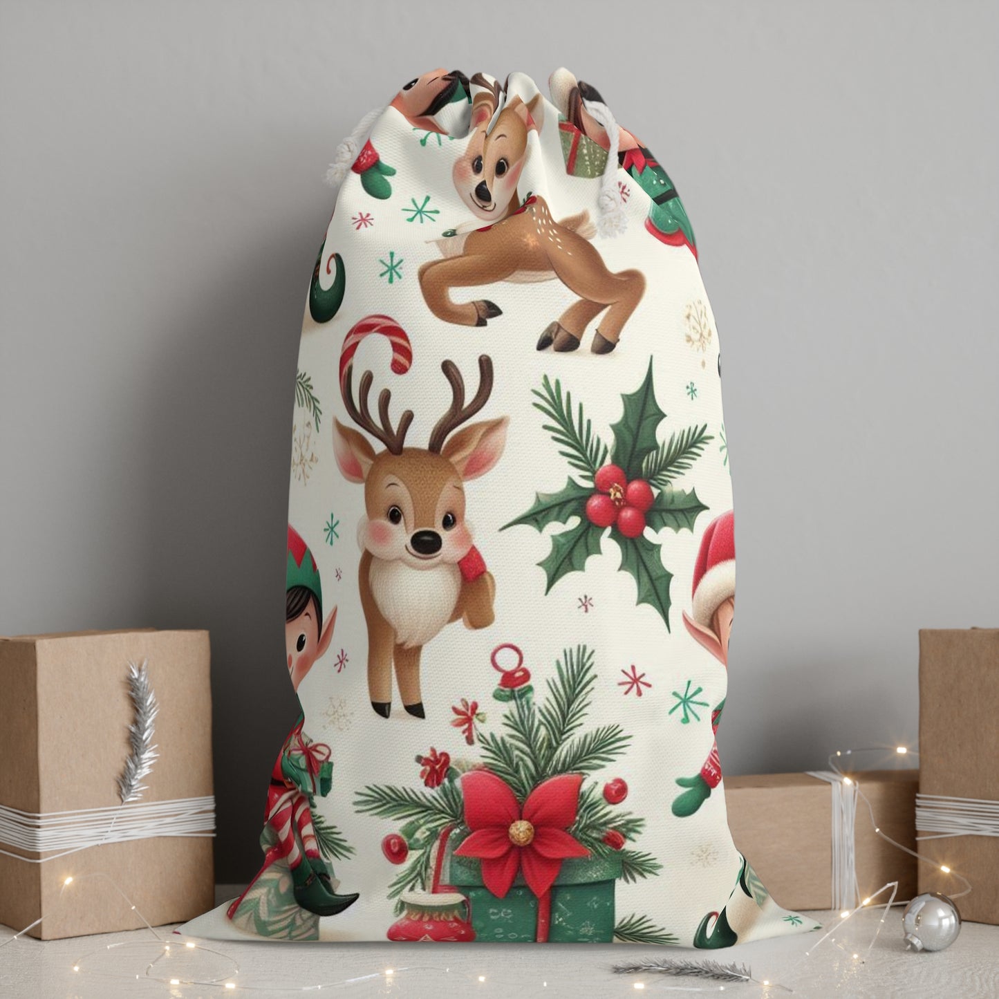 Cute Elf & Reindeer Gift Sack