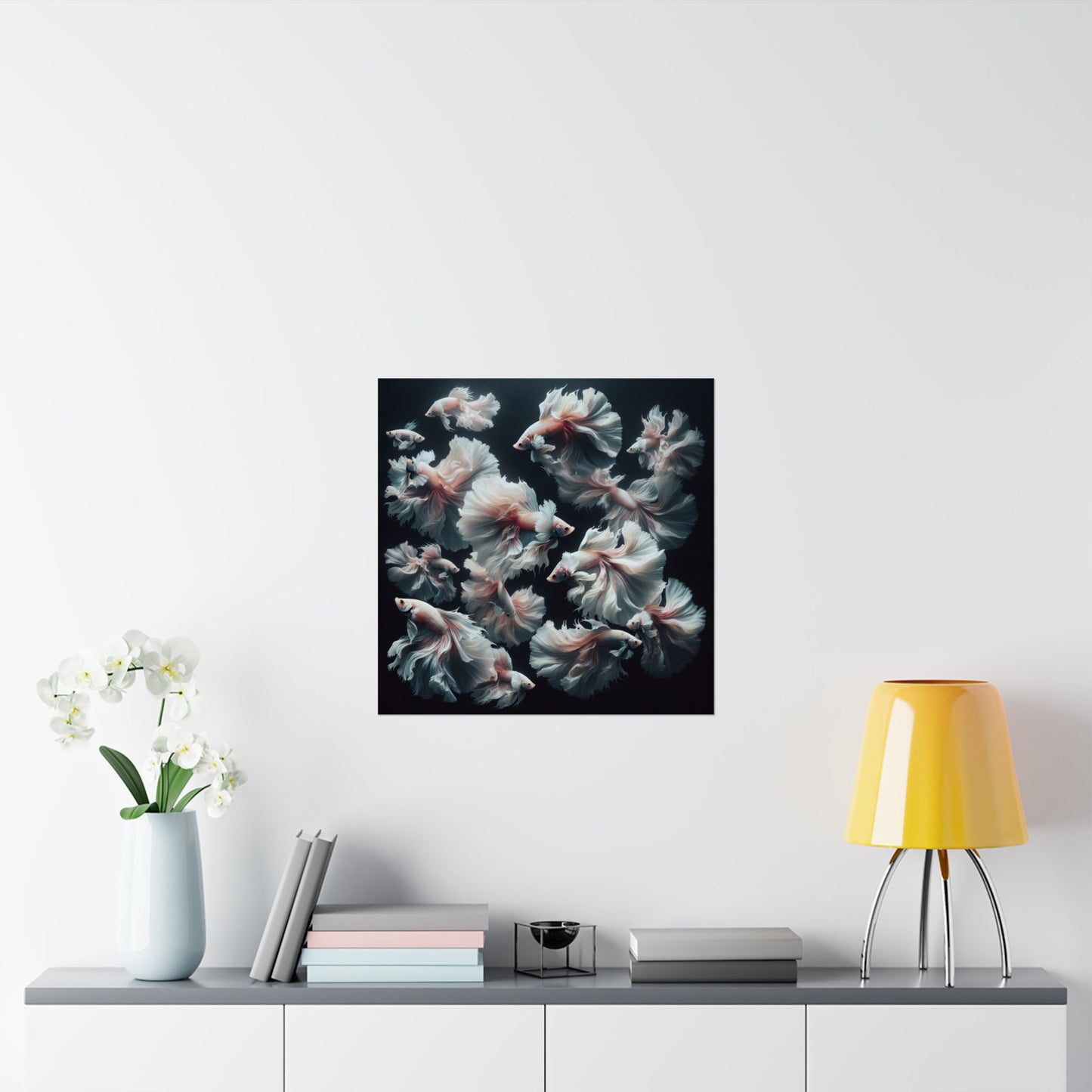 Siamese Fighting Fish (Betta) White/Pink Female Vertical Posters