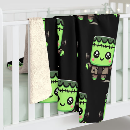 Frankie Black Halloween Collection Sherpa Fleece Blanket