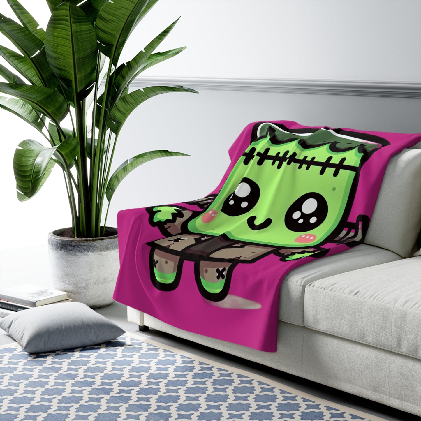 Frankie Pink Halloween Collection Sherpa Fleece Blanket