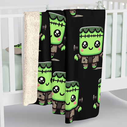 Frankie Black Halloween Collection Sherpa Fleece Blanket
