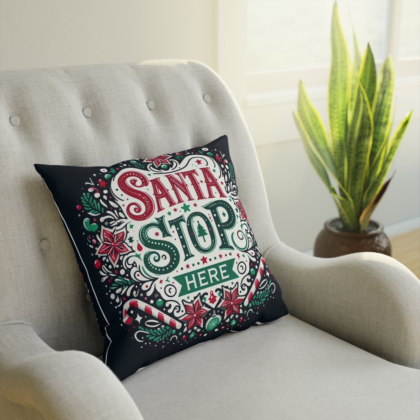 Santa Stop HERE Christmas Cushion