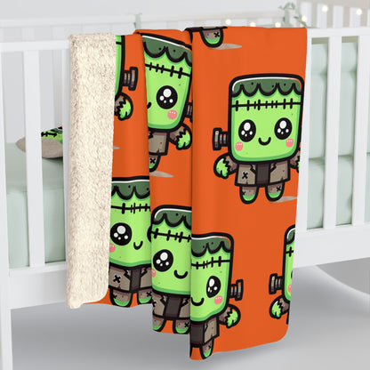 Frankie Orange Halloween Collection Sherpa Fleece Blanket