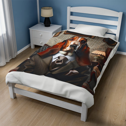Mr Basset Hound Velveteen Plush Blanket