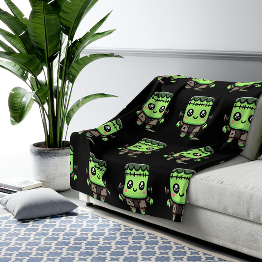 Frankie Black Halloween Collection Sherpa Fleece Blanket