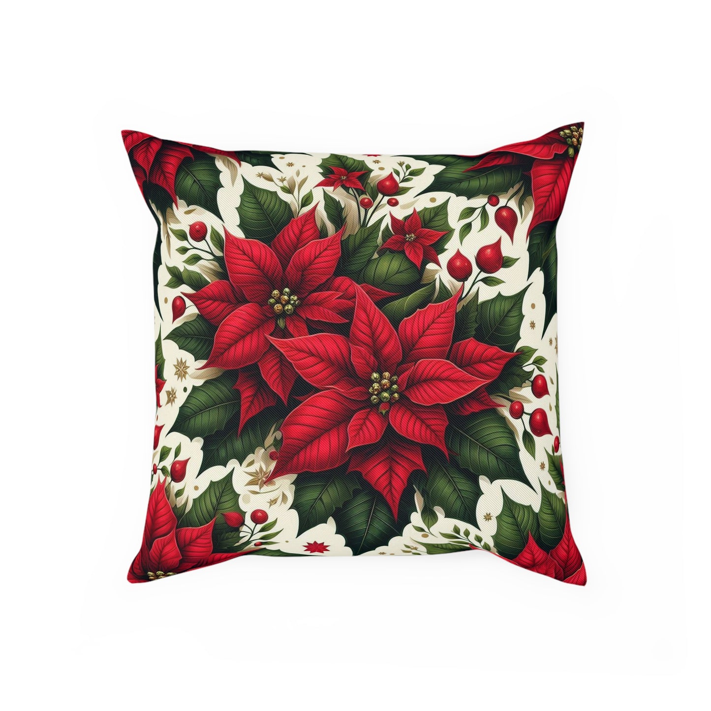 Double Poinsettia Christmas Cushion