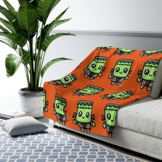 Frankie Orange Halloween Collection Sherpa Fleece Blanket
