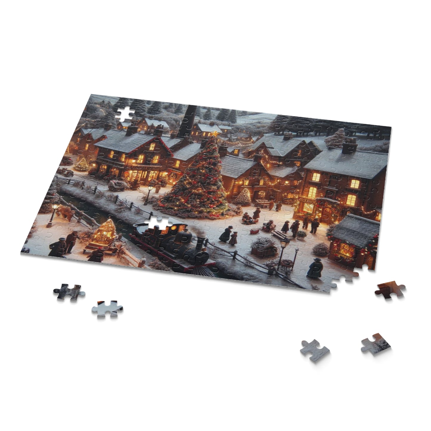 1900's Pit Village Collection Christmas Puzzle Set - Chipboard Puzzle (120, 252, 500 piece) - Family Downtime Activity