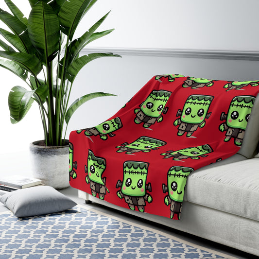 Frankie Red Halloween Collection Sherpa Fleece Blanket