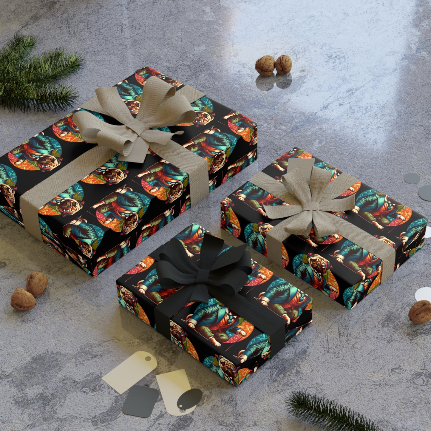 Mr Pug Gift Wrapping Paper Rolls, 1pc