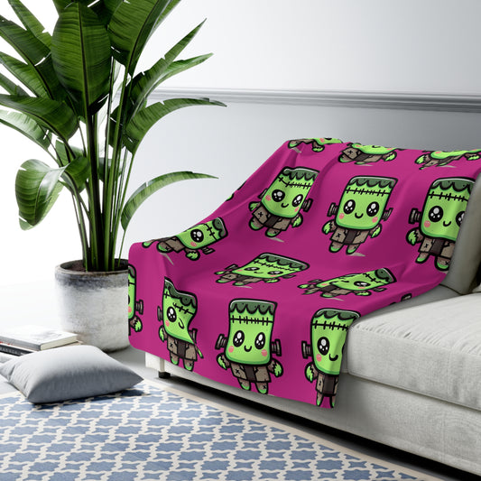 Frankie Pink Halloween Collection Sherpa Fleece Blanket